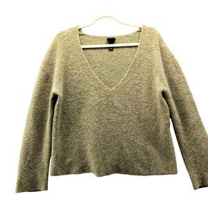 Eileen Fisher Boiled Wool Sweater Womens S Green V-Neck Alpaca Blend Stretch